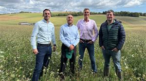 (L-R) Greg Lukasiewicz of Halnaker Hill Farm, Andrew Griffith MP, landowner Robert Langmead, and Will Atkinson, agri-environment consultant to the project